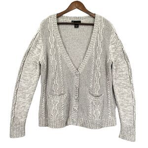 Lane Bryant Button Front Sweater Women 16 Gray Cable Knit Long‎ Sleeve Pockets